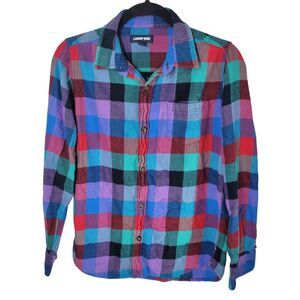 Lands End Kids Sz L 14-16 Multicolor Plaid Long Sleeve Button Down Flannel Shi
